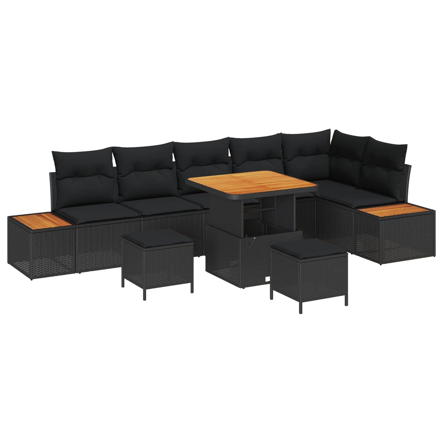 Havesofa Sæt med pude med opbevaring 9 pcs Sort Poly rattan