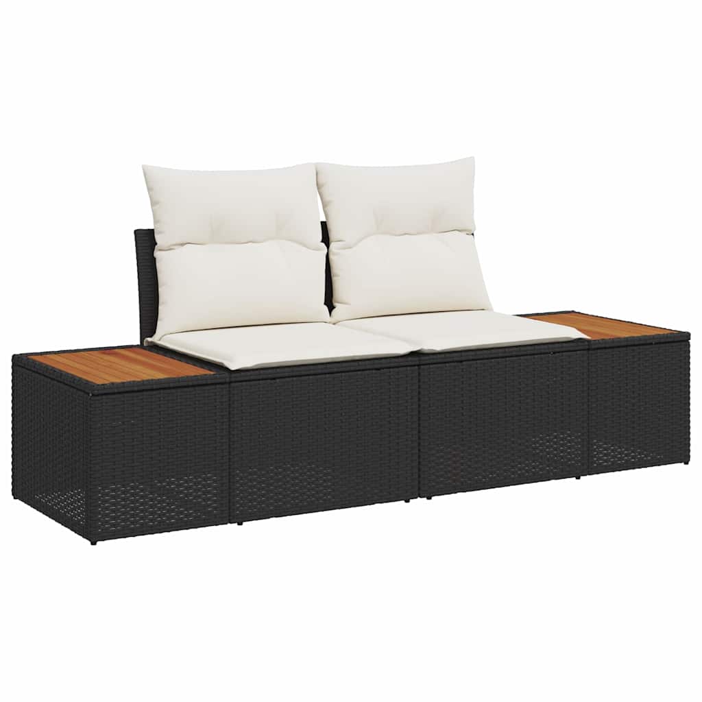 Havesofa Sæt med pude med opbevaring 9 pcs Sort Poly rattan