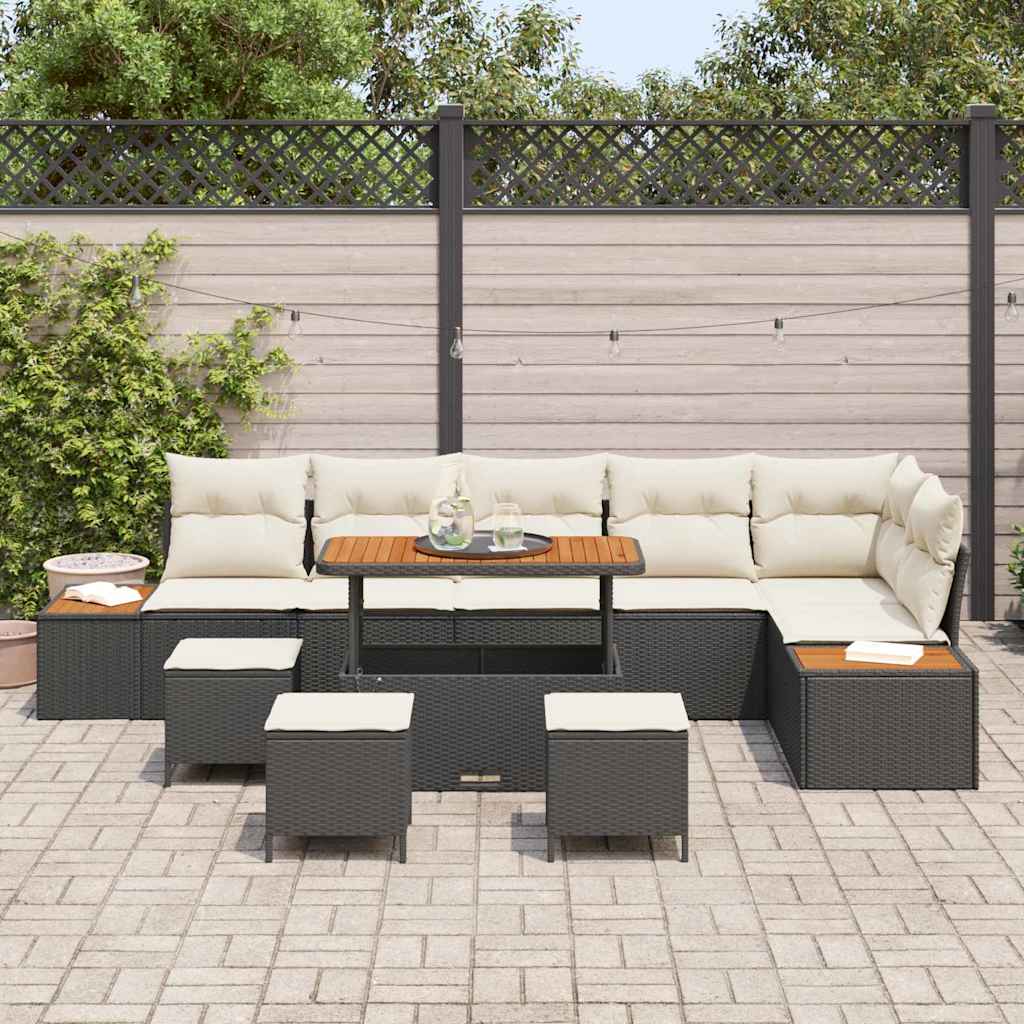 Havesofa Sæt med pude med opbevaring 10 pcs Sort Poly rattan