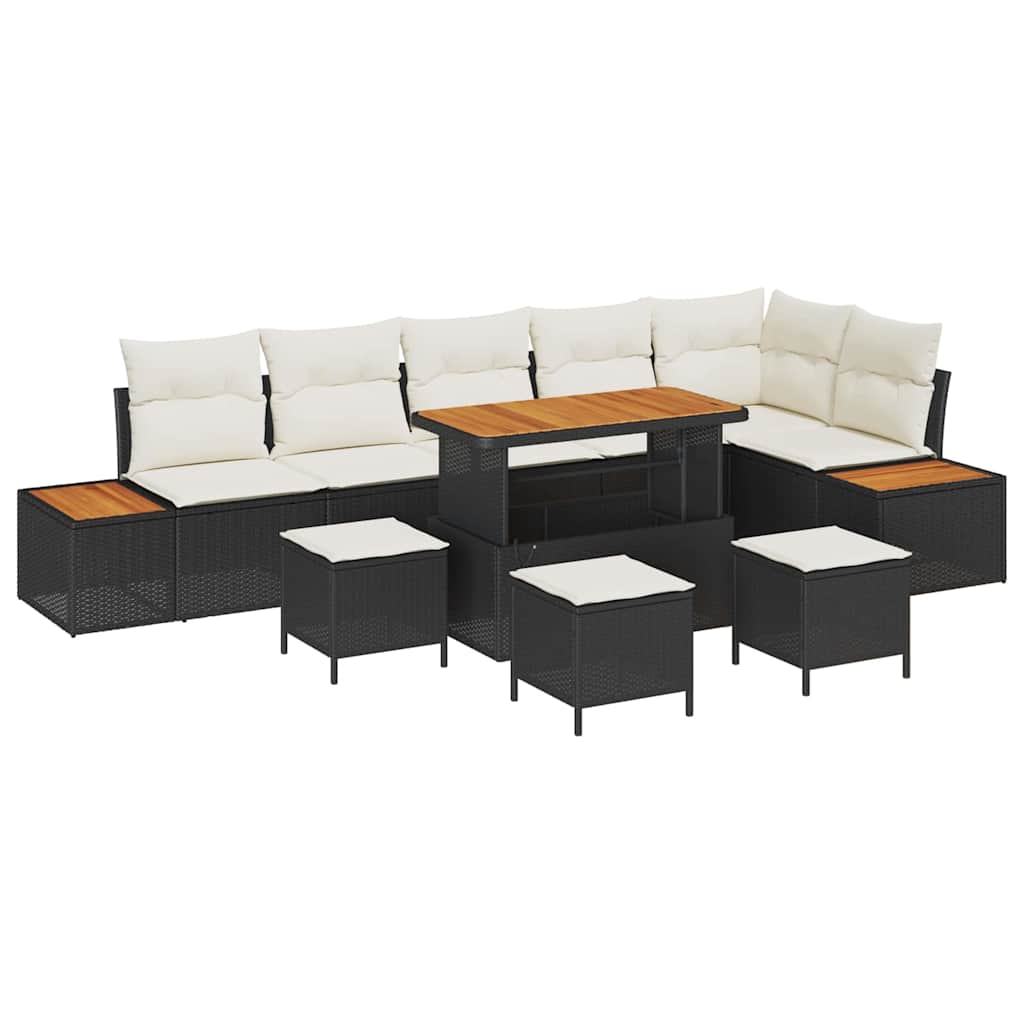 Havesofa Sæt med pude med opbevaring 10 pcs Sort Poly rattan