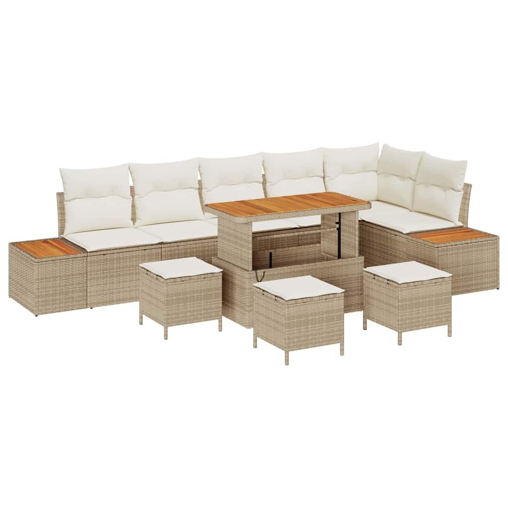 Havesofa Sæt med pude med opbevaring 10 pcs Beige Poly rattan