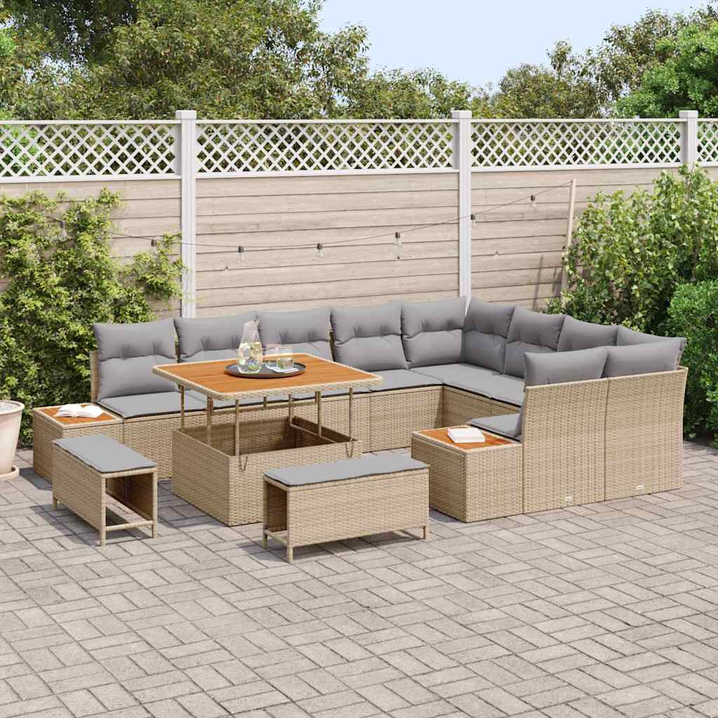 Havesofa Sæt med pude med opbevaring 12 pcs Beige Poly rattan