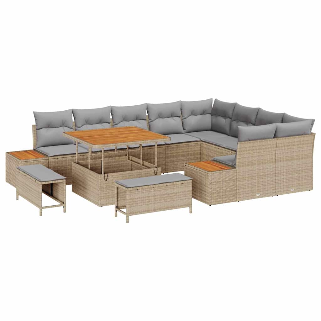 Havesofa Sæt med pude med opbevaring 12 pcs Beige Poly rattan