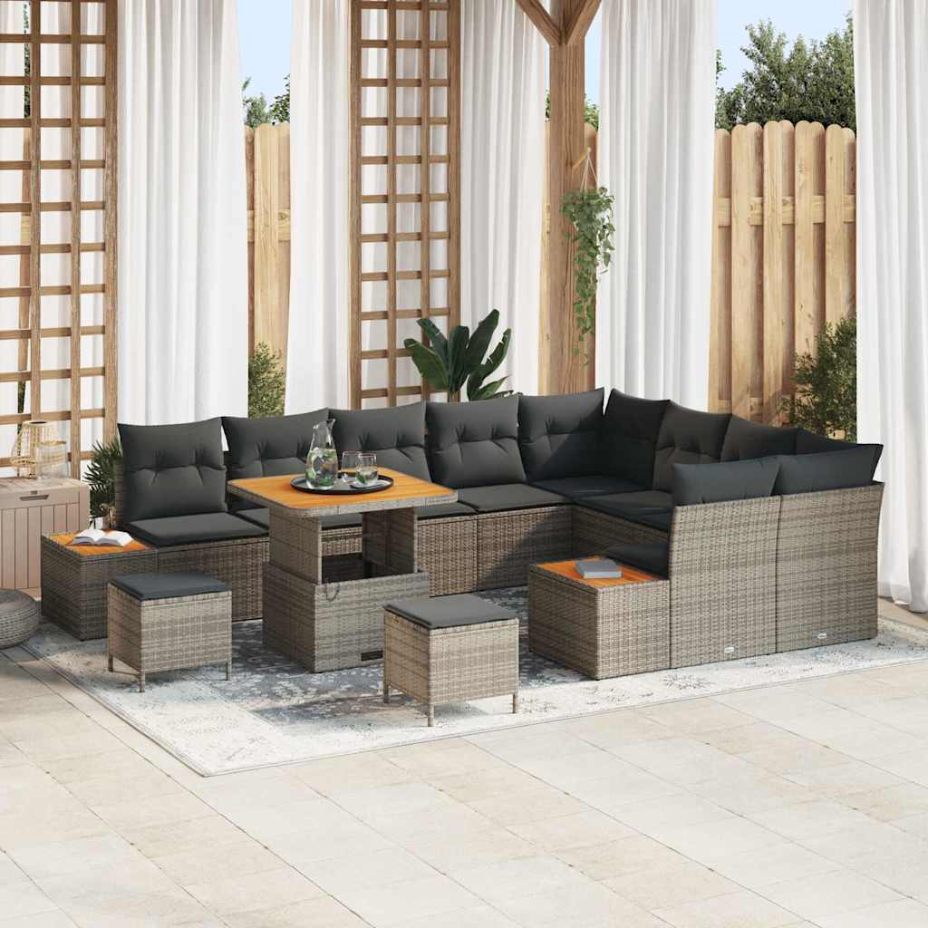 Havesofa Sæt med pude med opbevaring 12 pcs Grå Poly rattan