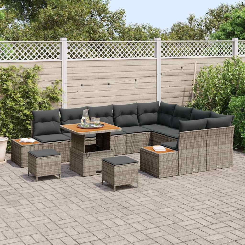 Havesofa Sæt med pude med opbevaring 12 pcs Grå Poly rattan