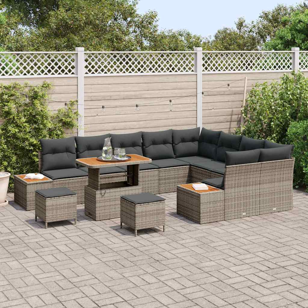 Havesofa Sæt med pude med opbevaring 12 pcs Grå Poly rattan