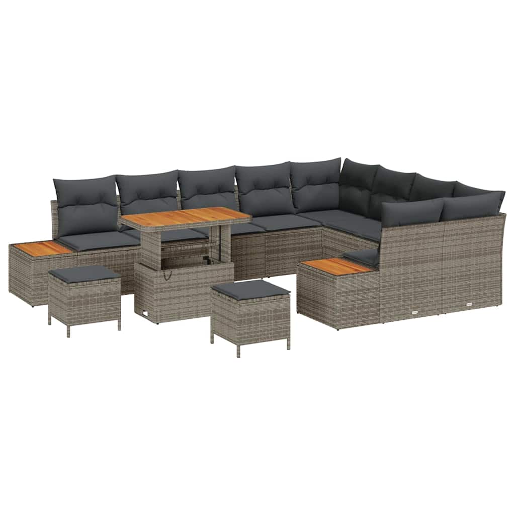 Havesofa Sæt med pude med opbevaring 12 pcs Grå Poly rattan