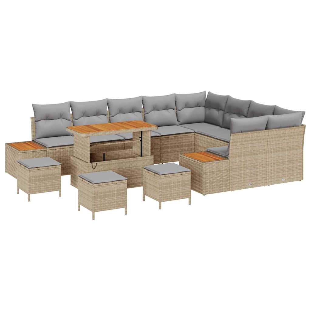 Havesofa Sæt med pude med opbevaring 13 pcs Beige Poly rattan