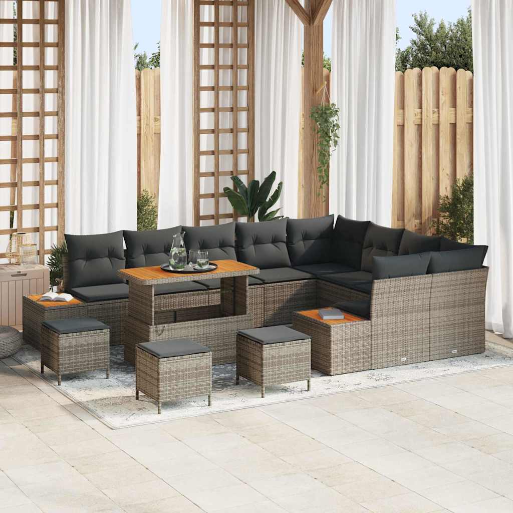 Havesofa Sæt med pude med opbevaring 13 pcs Grå Poly rattan