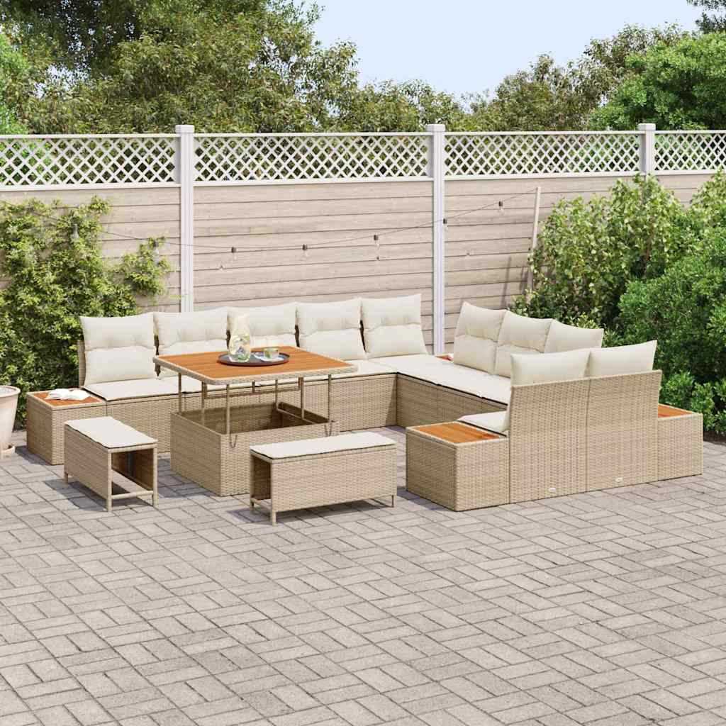 Havesofa Sæt med pude med opbevaring 13 pcs Beige Poly rattan