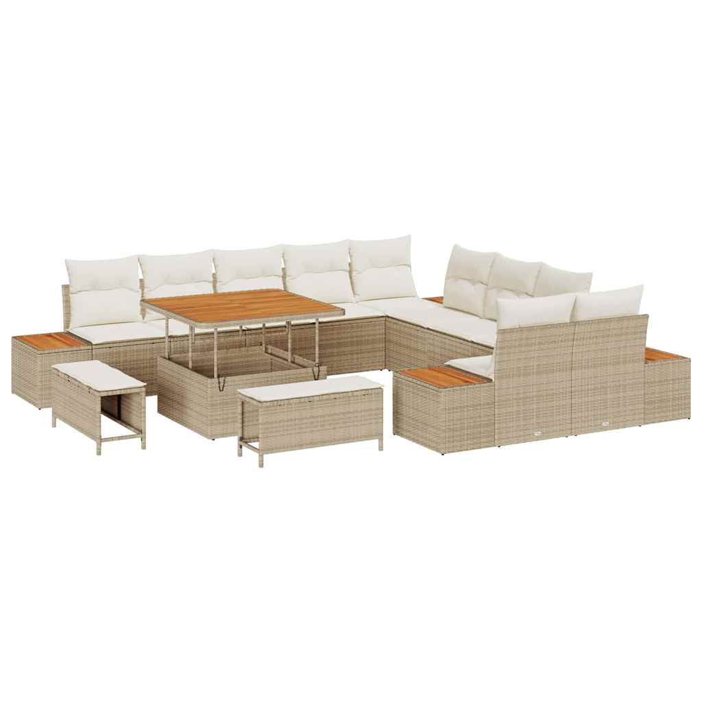 Havesofa Sæt med pude med opbevaring 13 pcs Beige Poly rattan