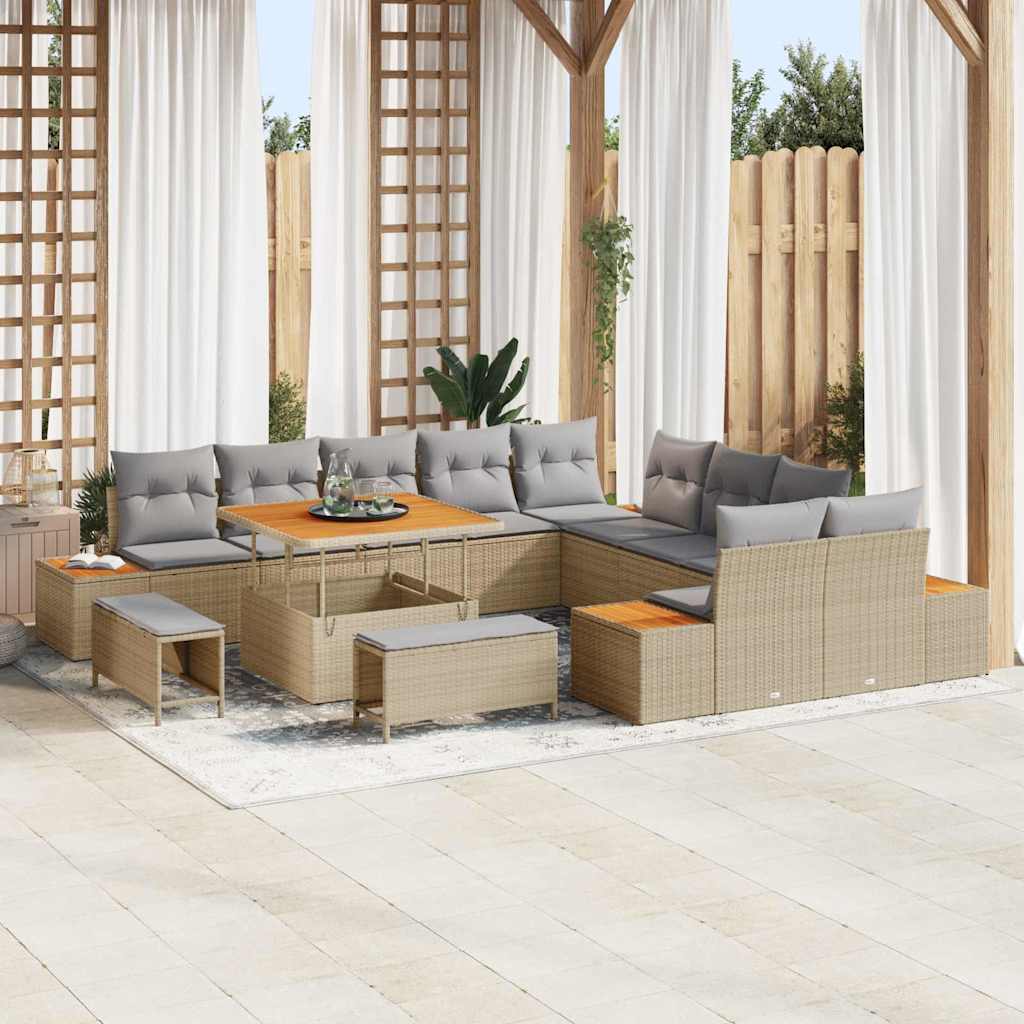 Havesofa Sæt med pude med opbevaring 13 pcs Beige Poly rattan