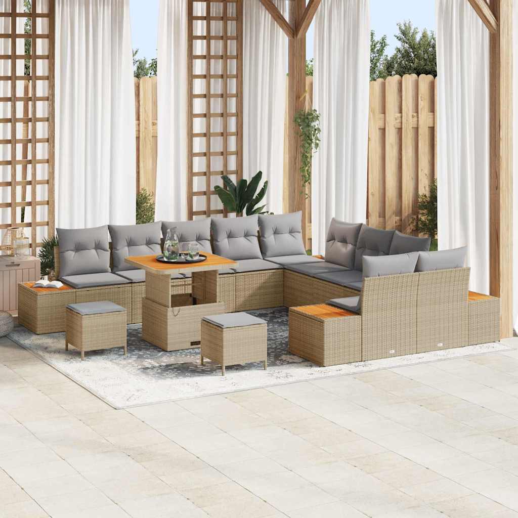 Havesofa Sæt med pude med opbevaring 13 pcs Beige Poly rattan