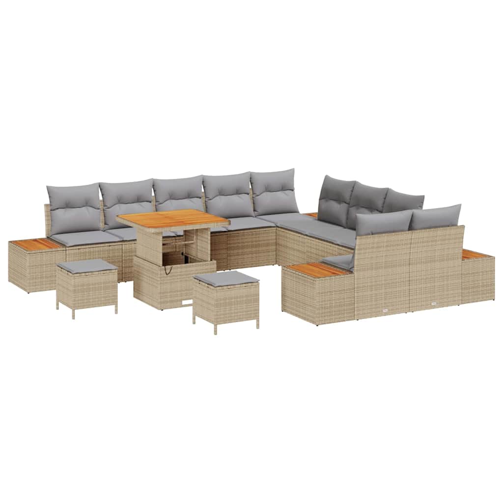 Havesofa Sæt med pude med opbevaring 13 pcs Beige Poly rattan