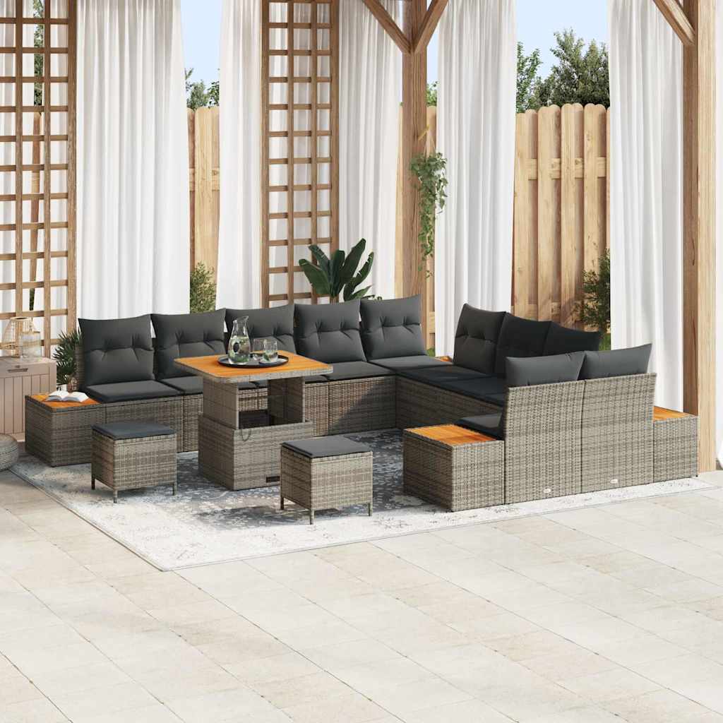 Havesofa Sæt med pude med opbevaring 13 pcs Grå Poly rattan