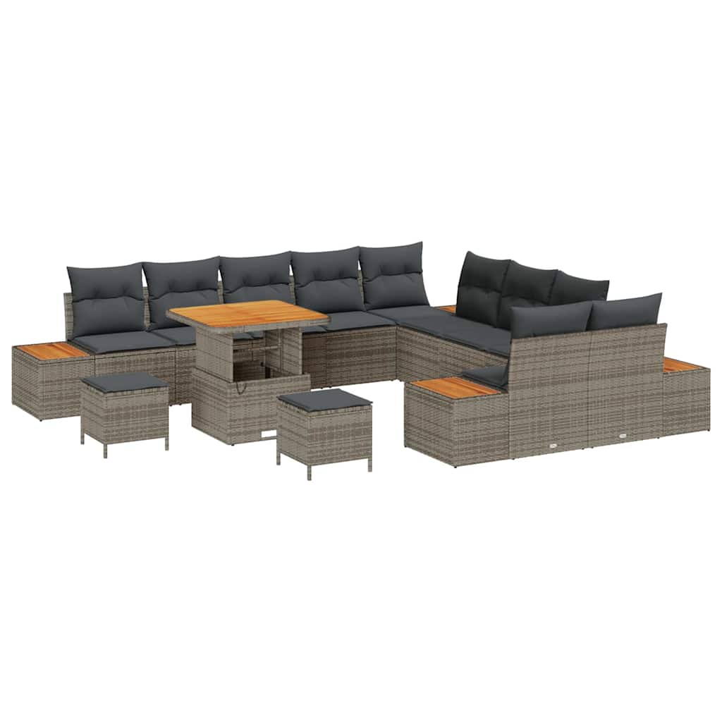 Havesofa Sæt med pude med opbevaring 13 pcs Grå Poly rattan