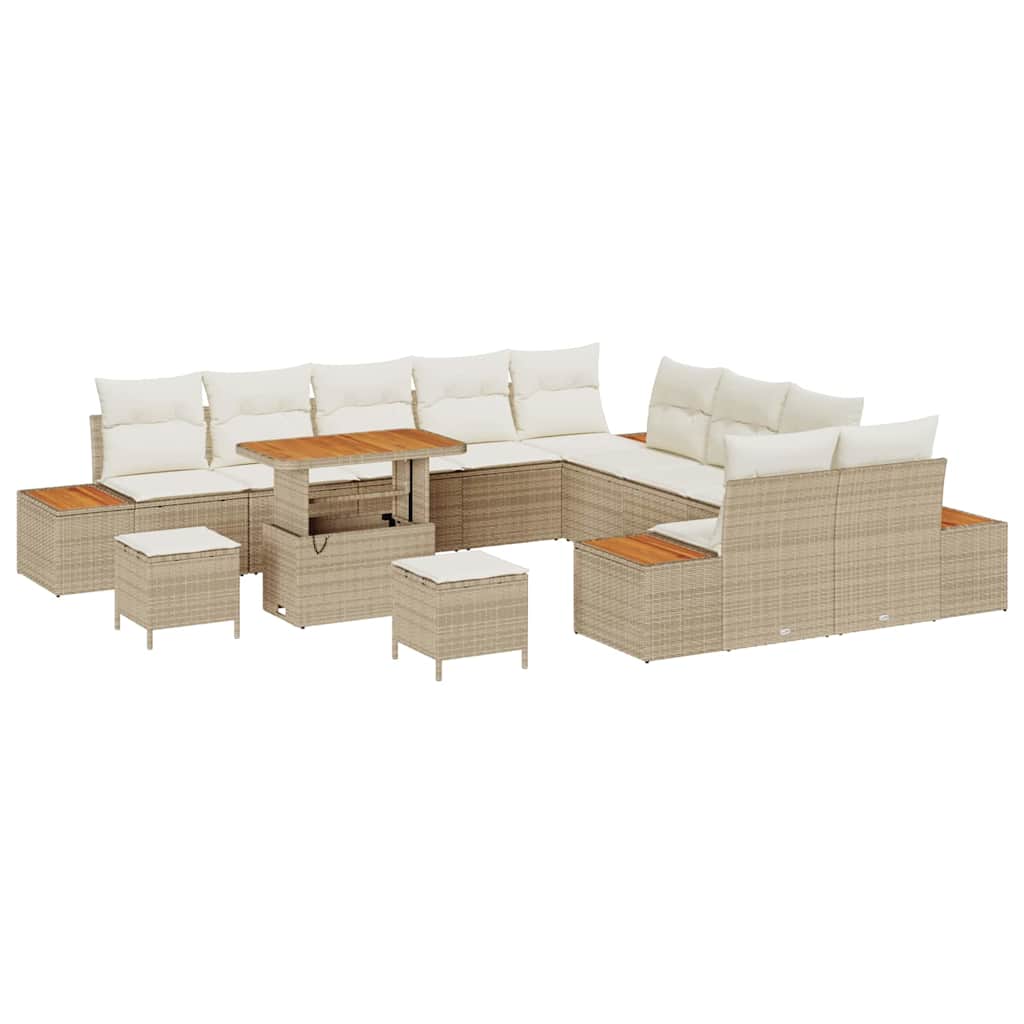 Havesofa Sæt med pude med opbevaring 13 pcs Beige Poly rattan