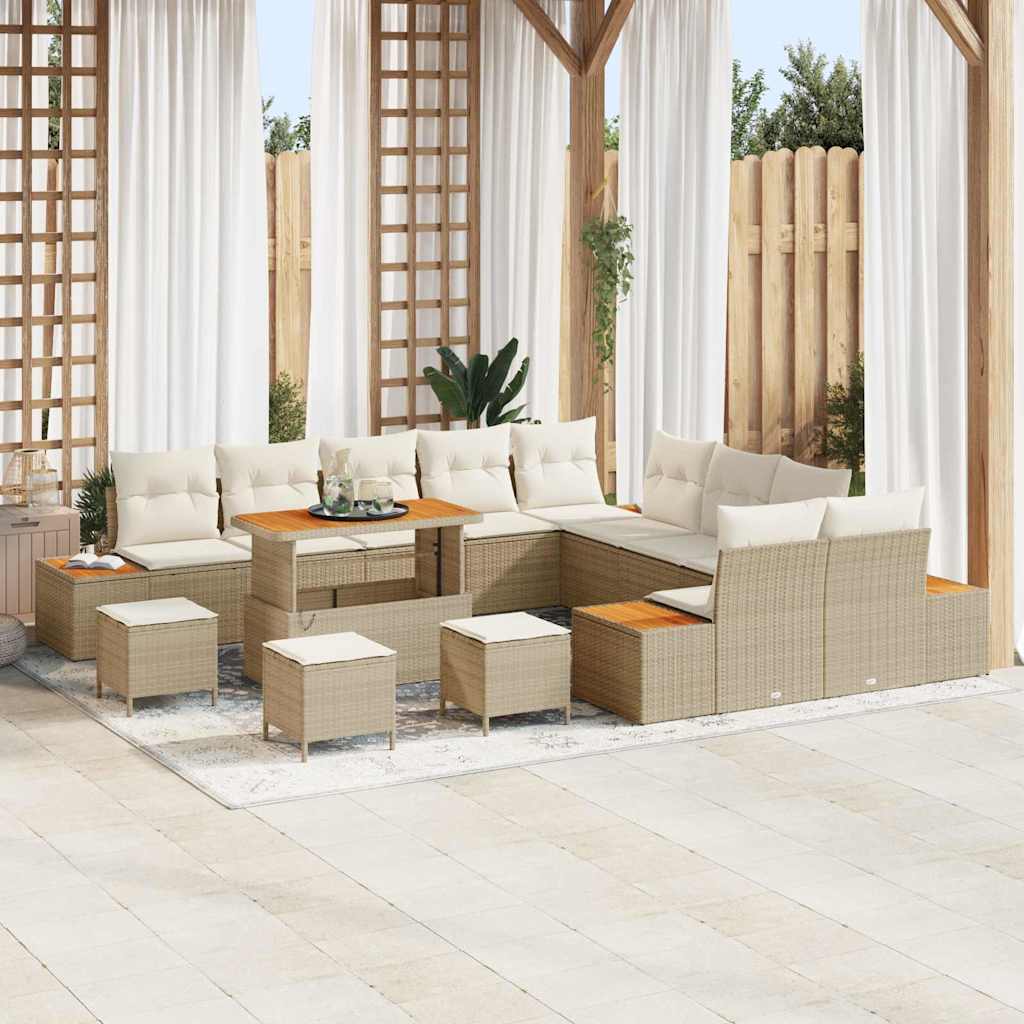 Havesofa Sæt med pude med opbevaring 14 pcs Beige Poly rattan