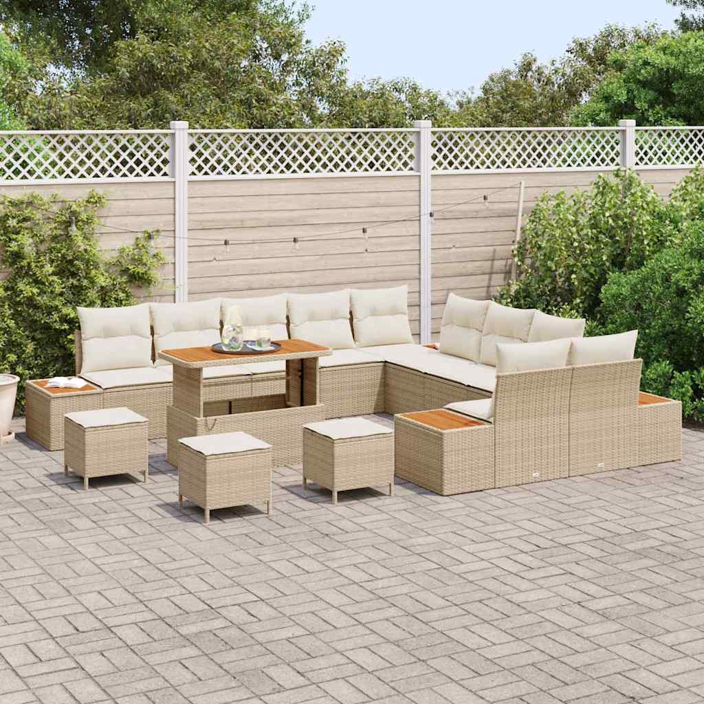 Havesofa Sæt med pude med opbevaring 14 pcs Beige Poly rattan