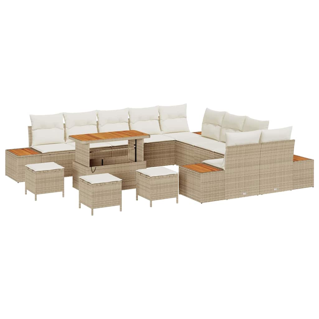 Havesofa Sæt med pude med opbevaring 14 pcs Beige Poly rattan
