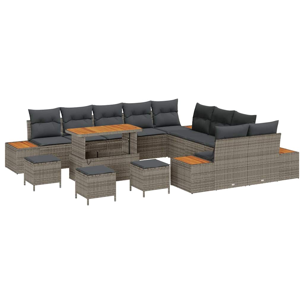 Havesofa Sæt med pude med opbevaring 14 pcs Grå Poly rattan