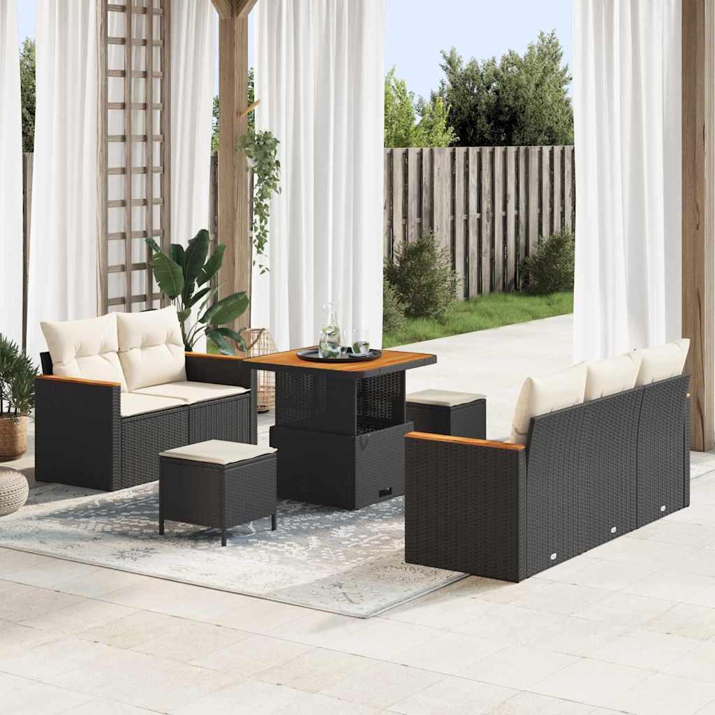 Havesofa Sæt med pude 10 pcs Sort og Cream polyrattan