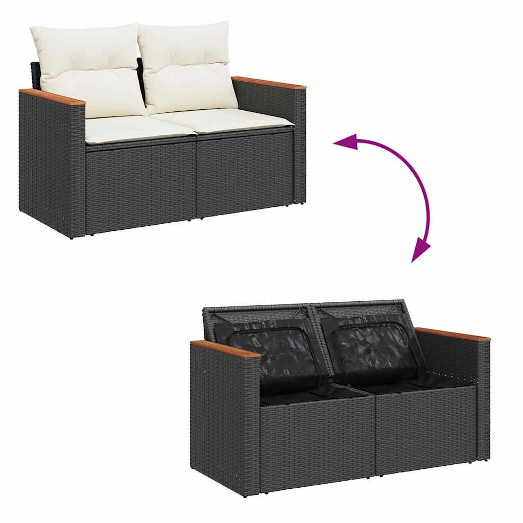 Havesofa Sæt med pude 10 pcs Sort og Cream polyrattan