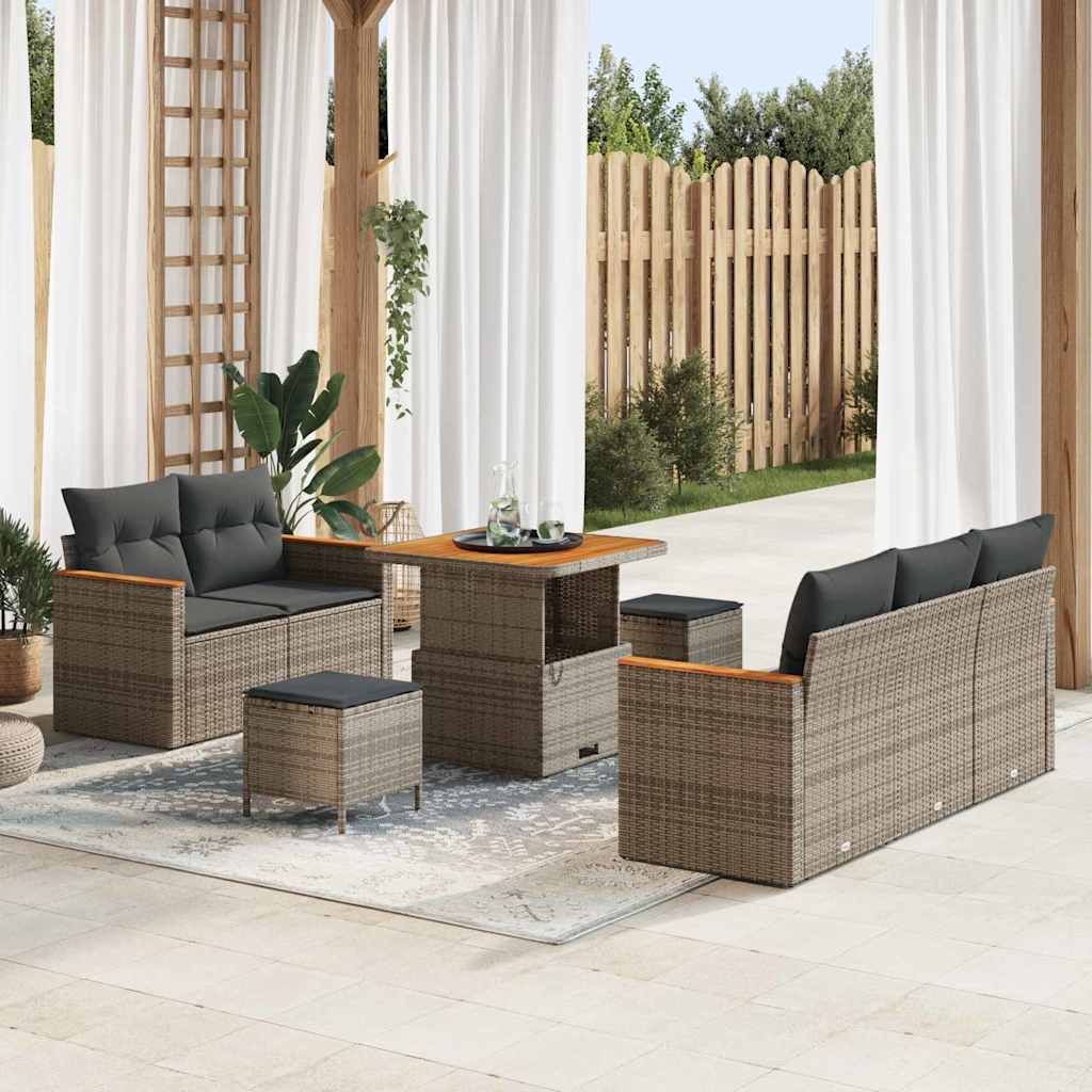 Havesofa Sæt med pude 10 pcs Grå polyrattan