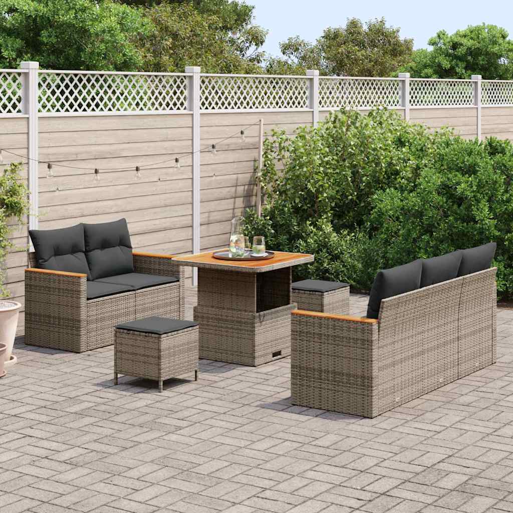 Havesofa Sæt med pude 10 pcs Grå polyrattan