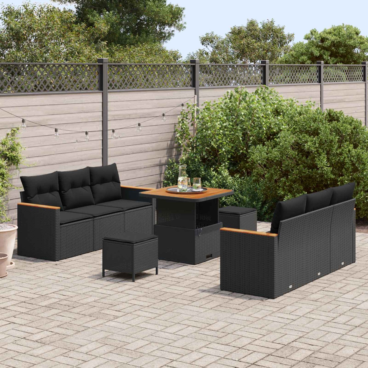 Havesofa Sæt med pude 11 pcs Sort polyrattan