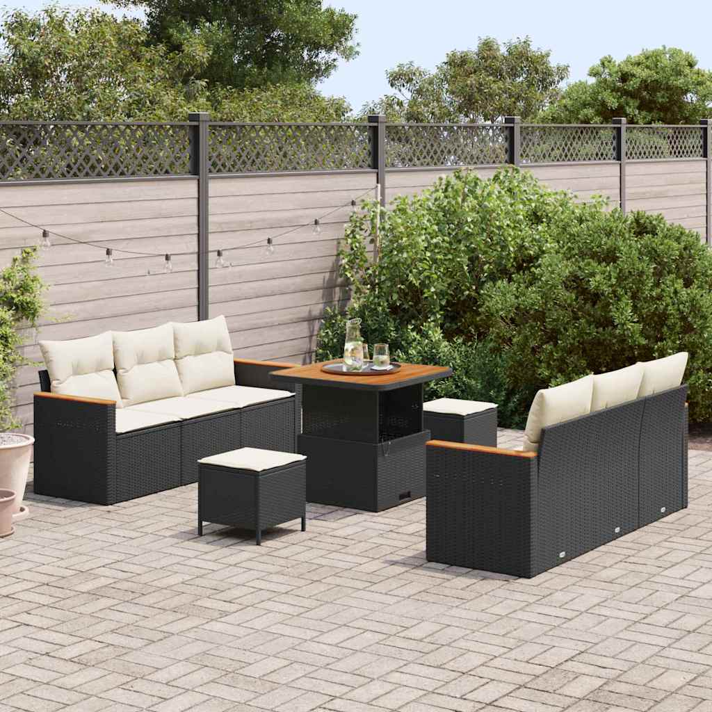 Havesofa Sæt med pude 11 pcs Sort og Cream polyrattan