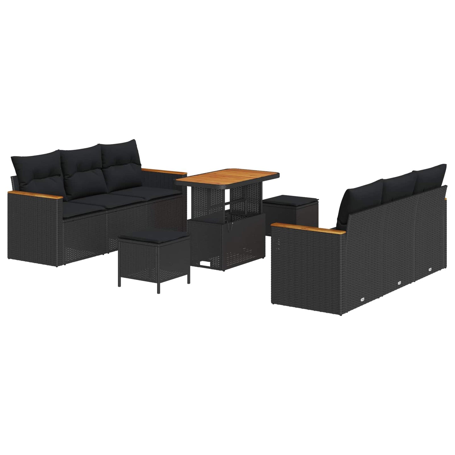 Havesofa Sæt med pude 11 pcs Sort polyrattan