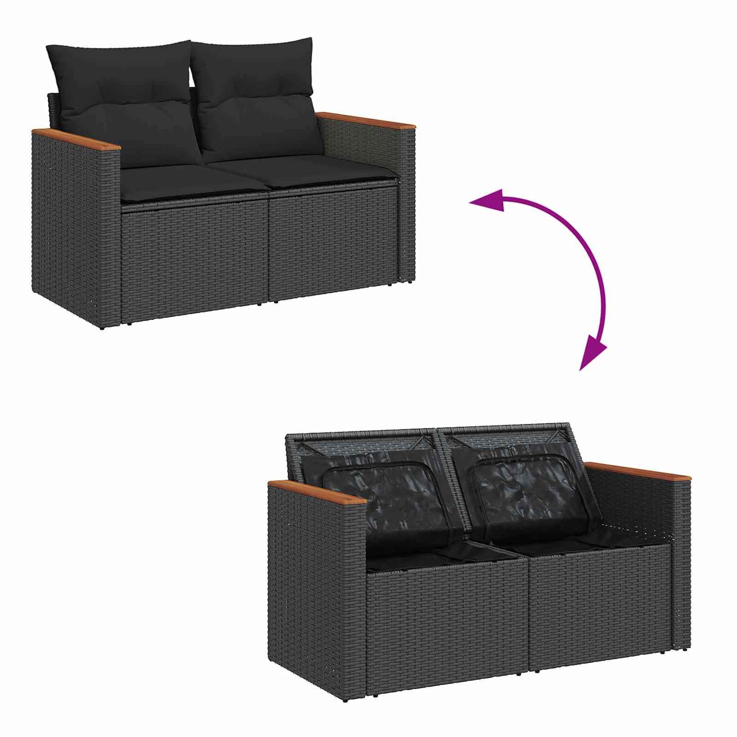 Havesofa Sæt med pude 11 pcs Sort polyrattan