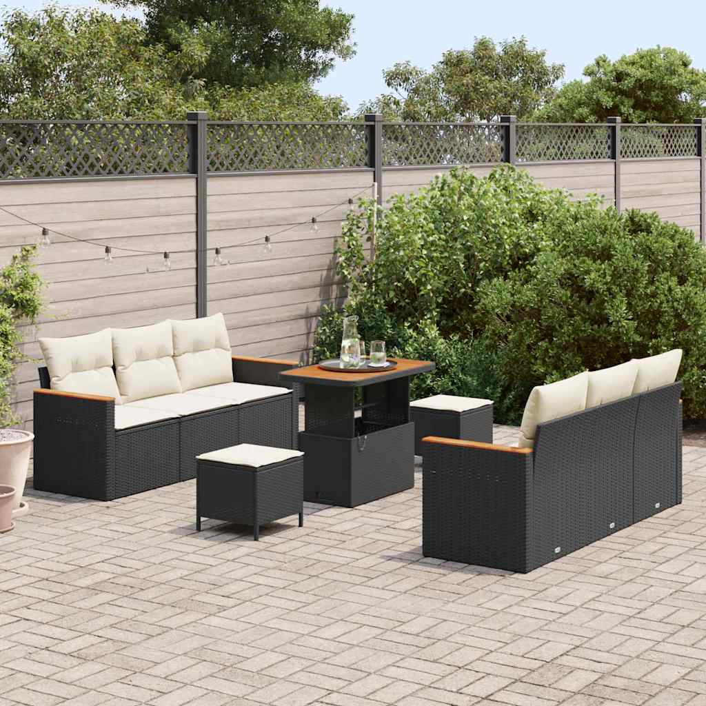 Havesofa Sæt med pude 11 pcs Sort og Cream polyrattan