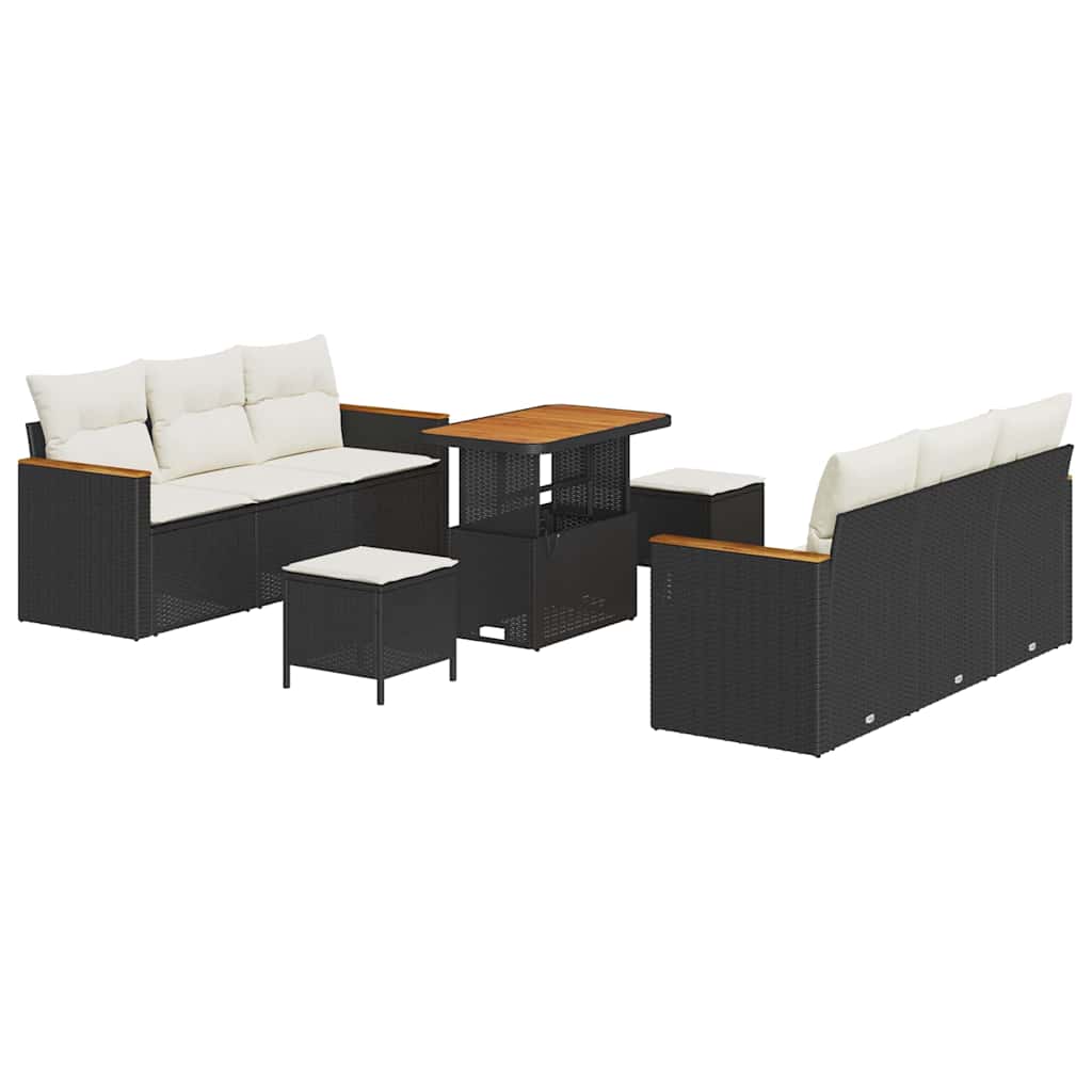 Havesofa Sæt med pude 11 pcs Sort og Cream polyrattan