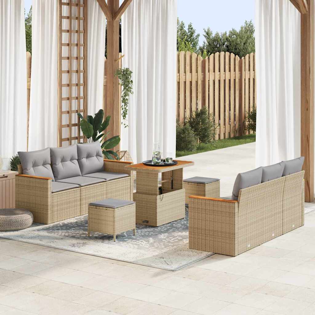Havesofa Sæt med pude 11 pcs Beige og lys grå polyrattan