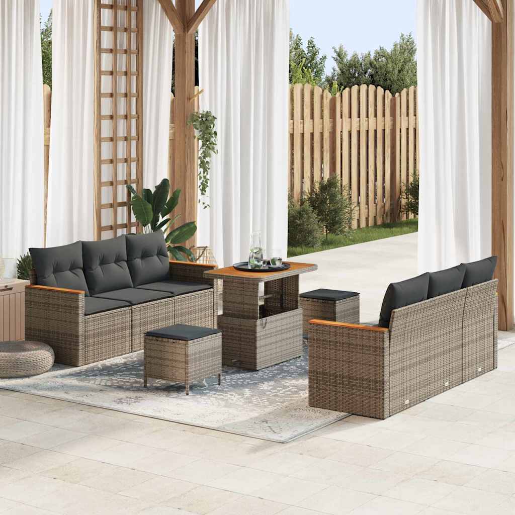Havesofa Sæt med pude 11 pcs Grå polyrattan