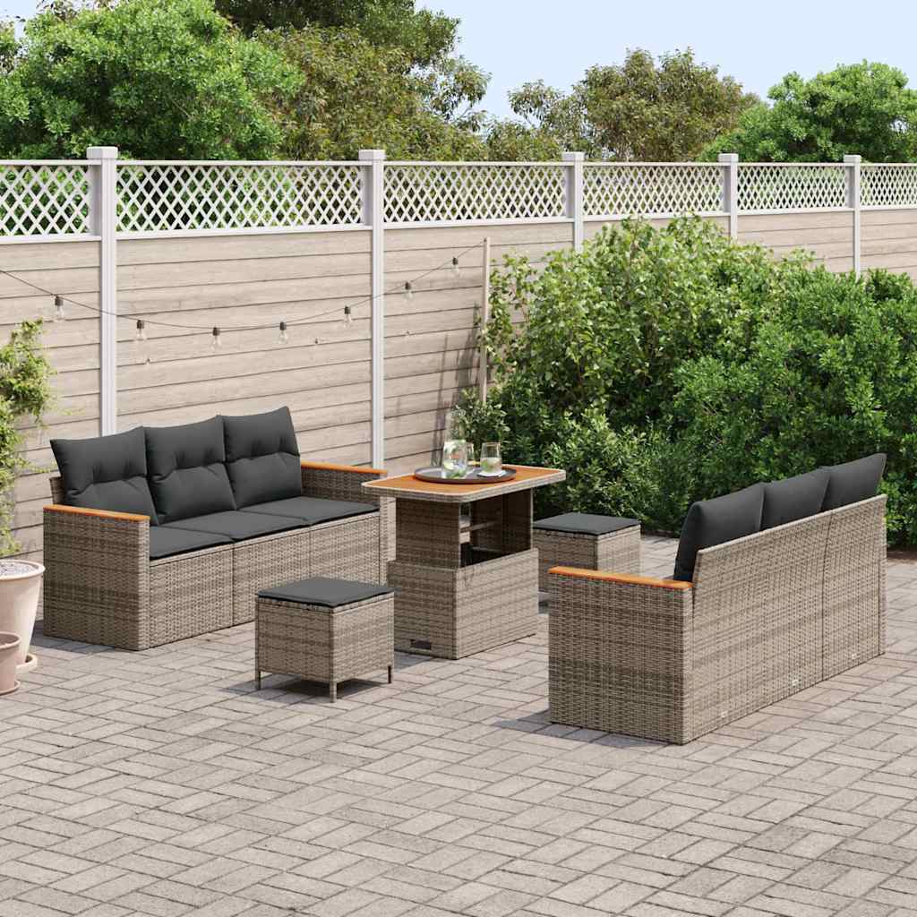 Havesofa Sæt med pude 11 pcs Grå polyrattan