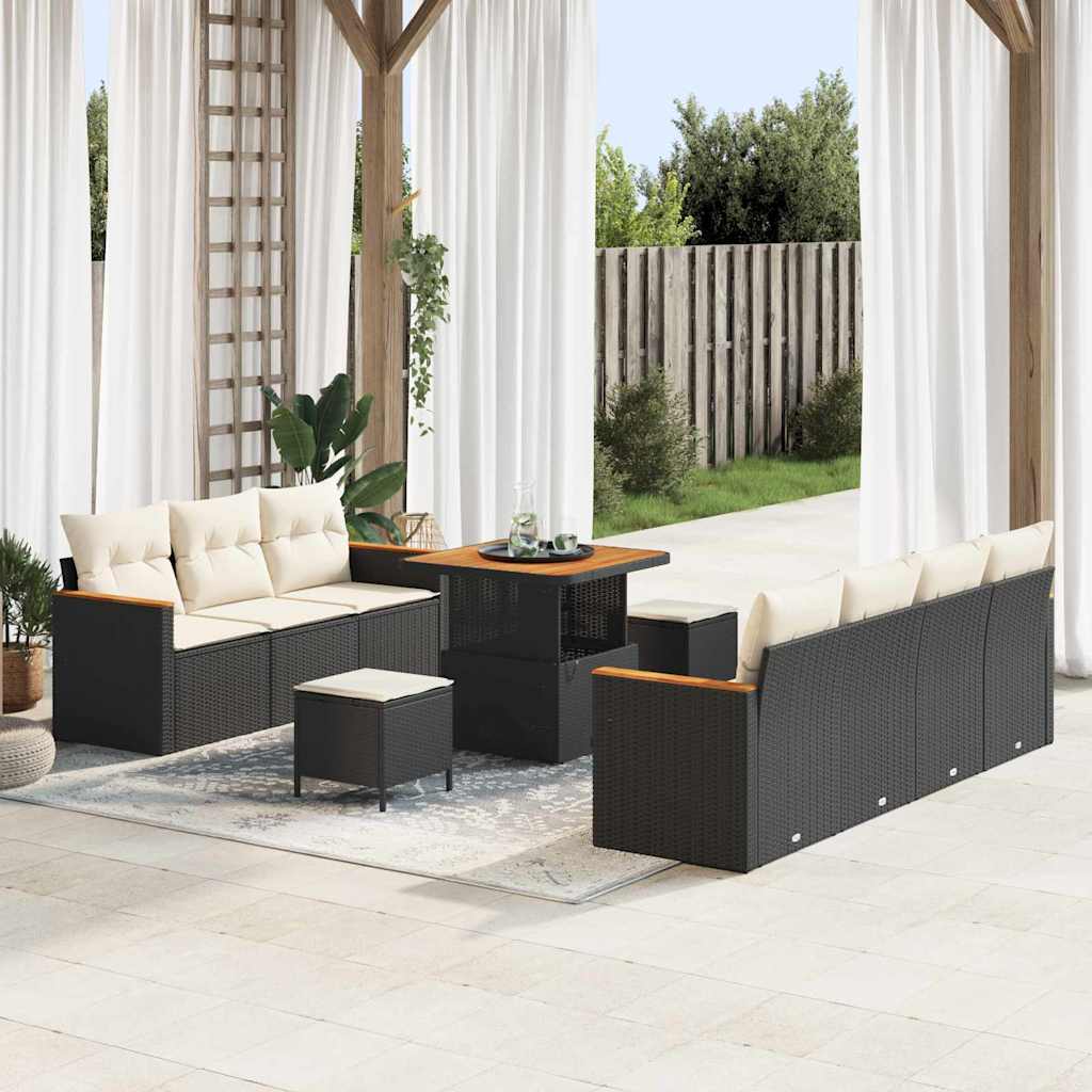 Havesofa Sæt med pude 14 pcs Sort og Cream polyrattan