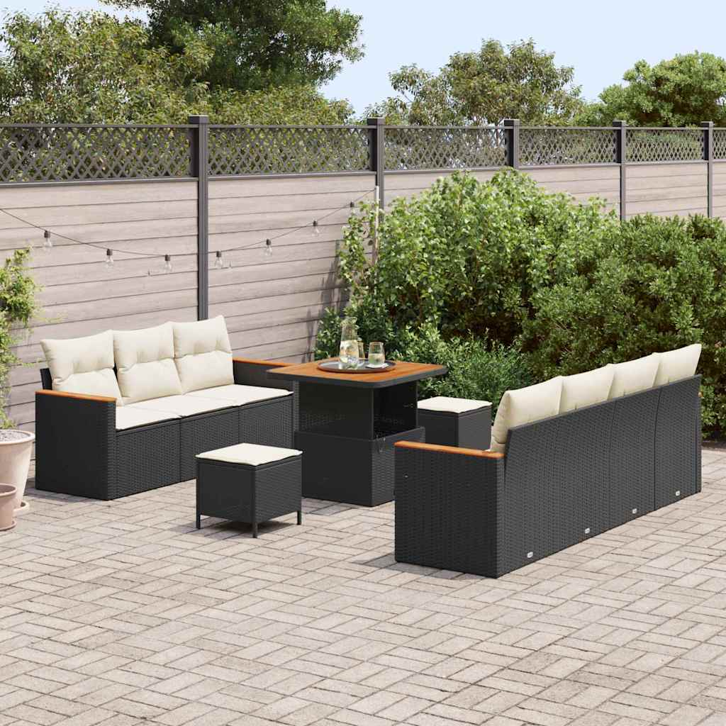 Havesofa Sæt med pude 14 pcs Sort og Cream polyrattan