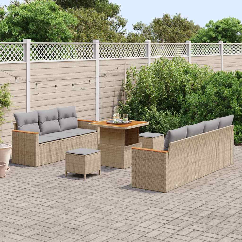 Havesofa Sæt med pude 14 pcs Beige og lys grå polyrattan
