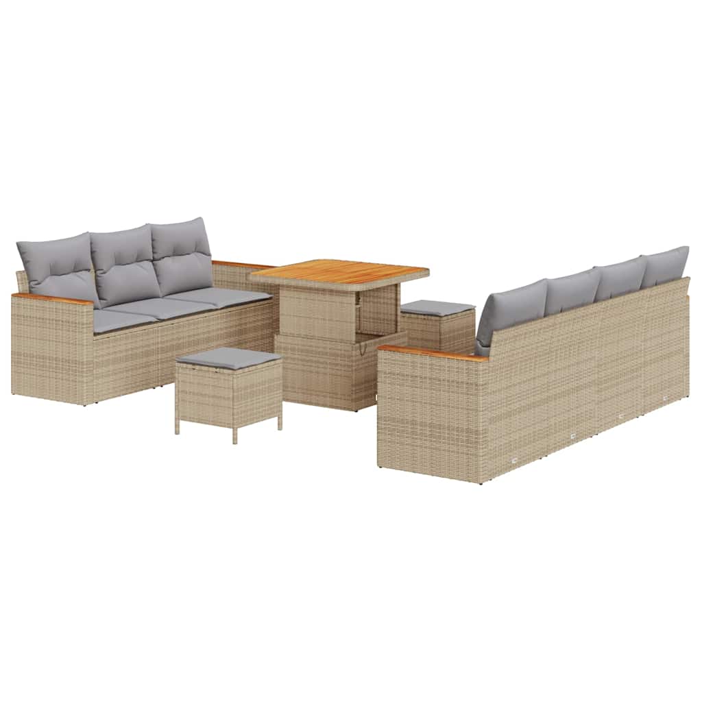Havesofa Sæt med pude 14 pcs Beige og lys grå polyrattan