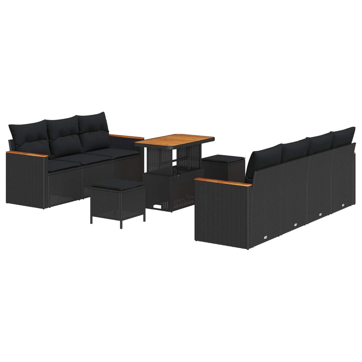 Havesofa Sæt med pude 14 pcs Sort polyrattan
