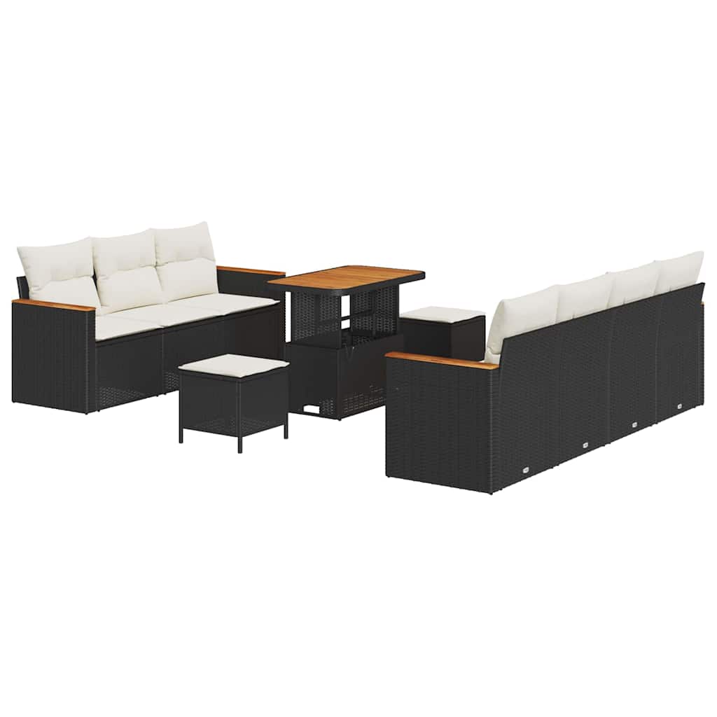 Havesofa Sæt med pude 14 pcs Sort og Cream polyrattan