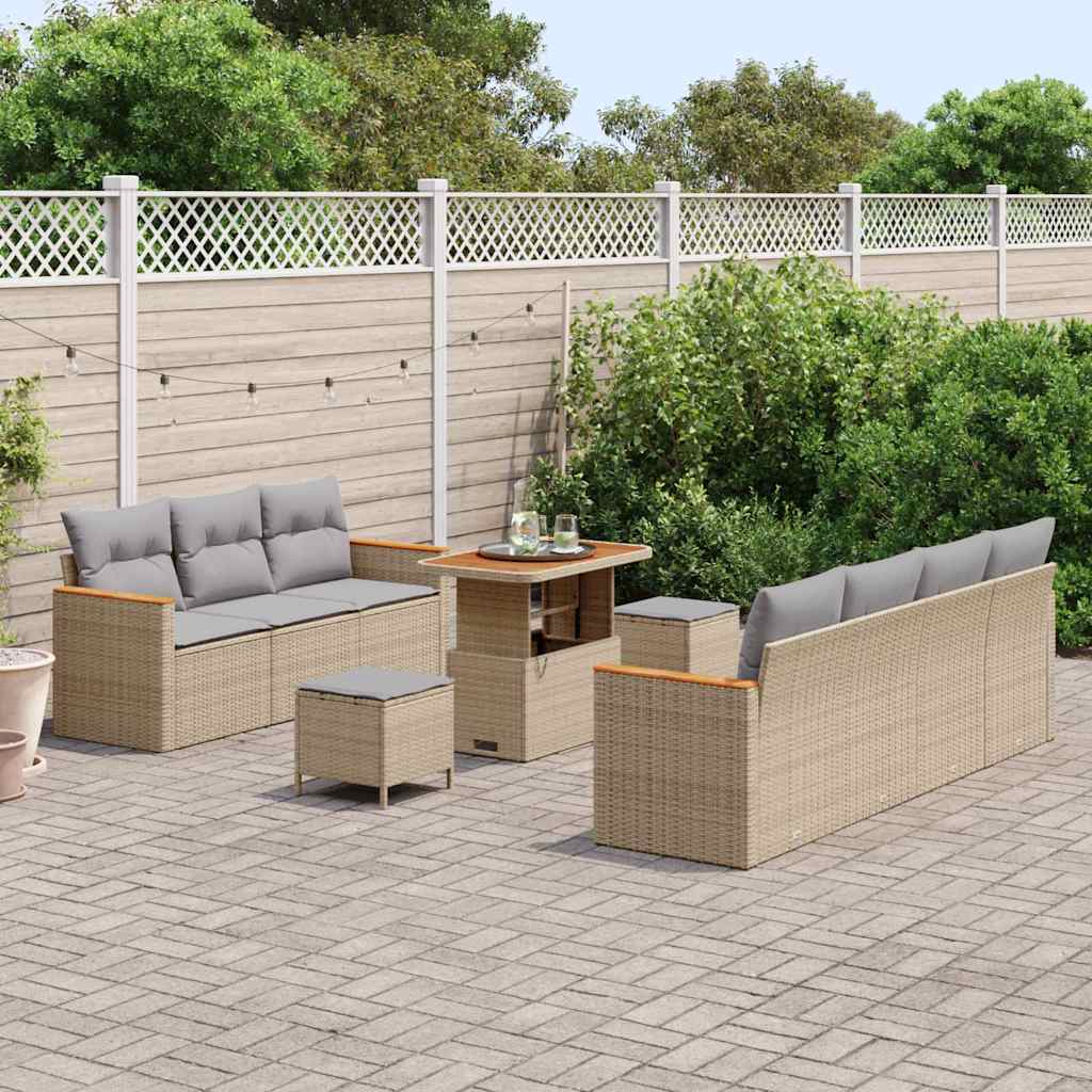 Havesofa Sæt med pude 14 pcs Beige og lys grå polyrattan