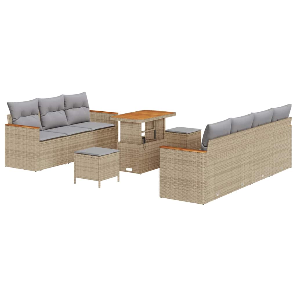Havesofa Sæt med pude 14 pcs Beige og lys grå polyrattan