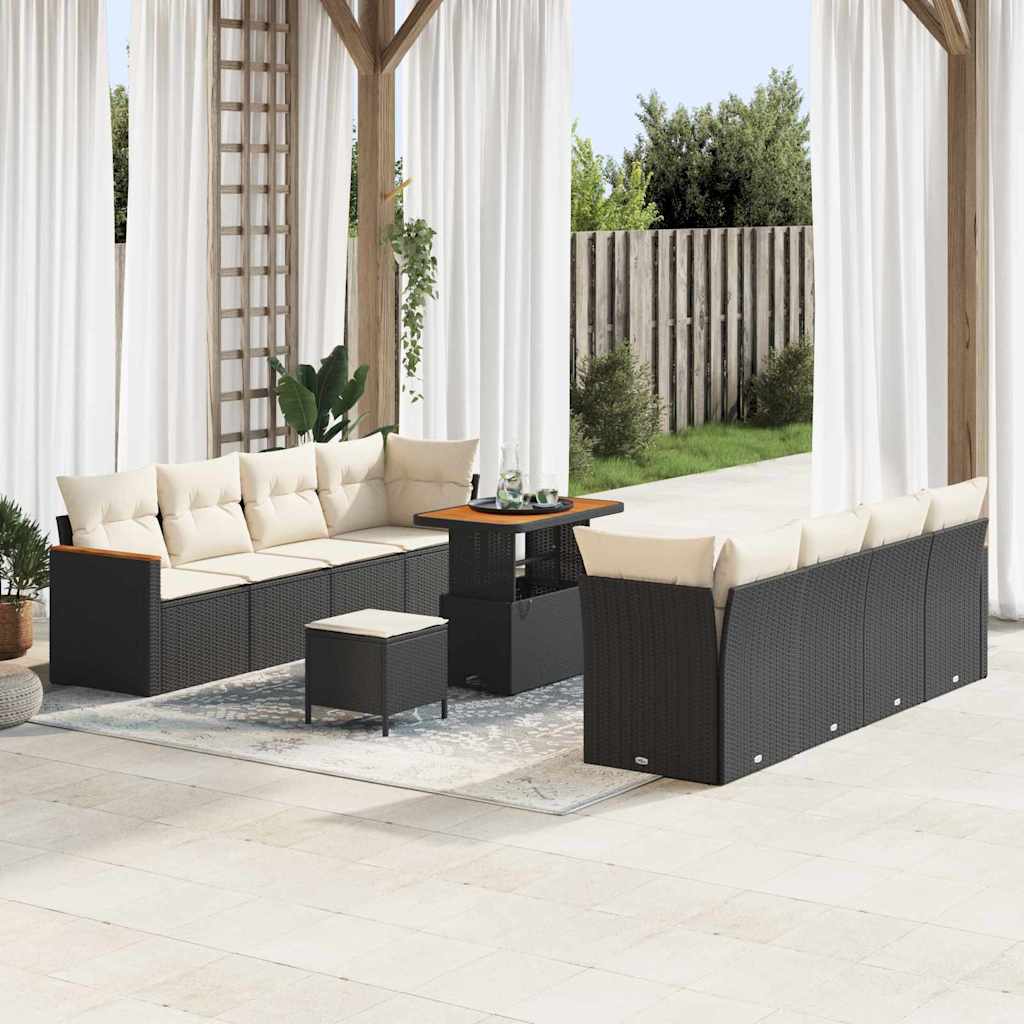 Havesofa Sæt med pude 12 pcs Sort polyrattan
