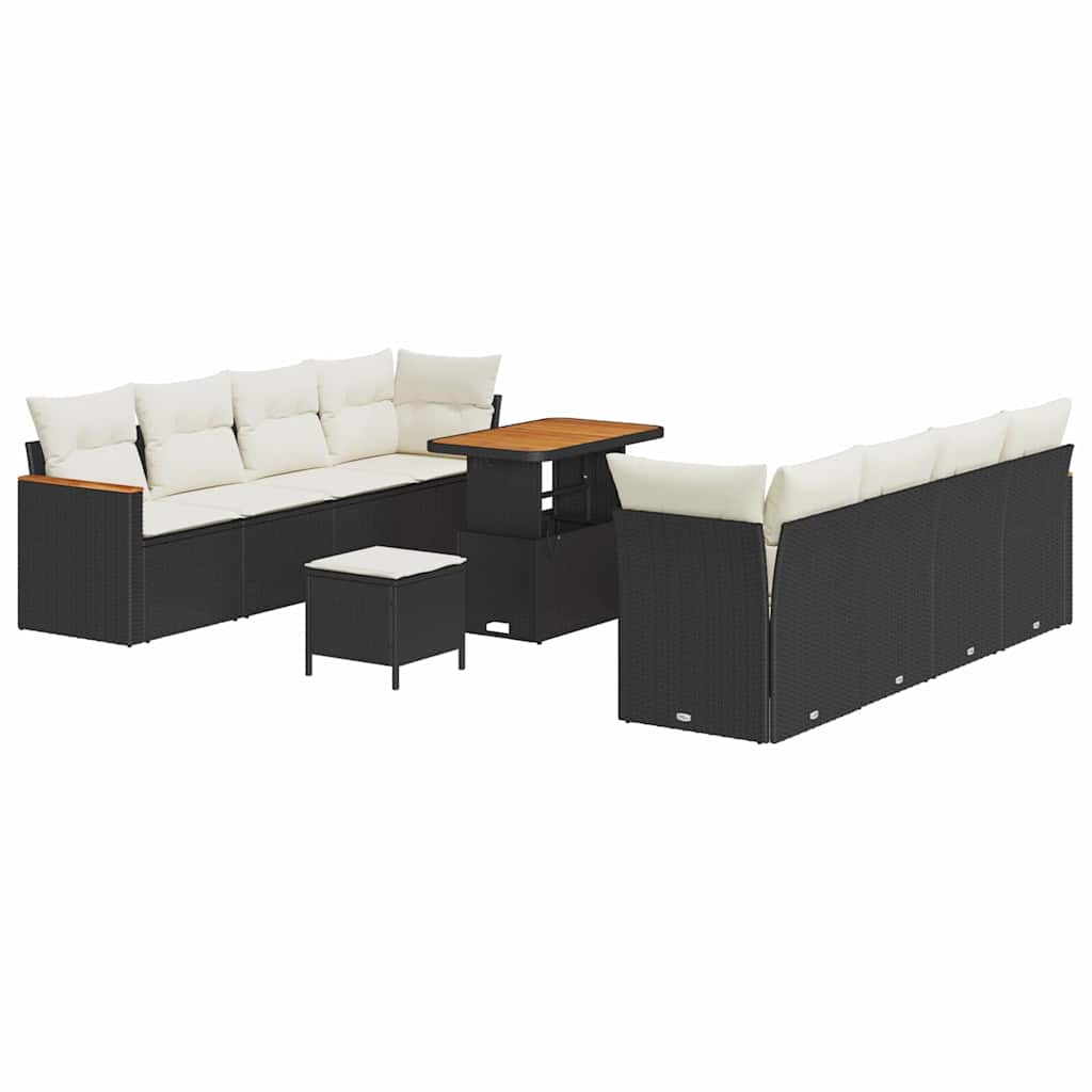 Havesofa Sæt med pude 12 pcs Sort polyrattan