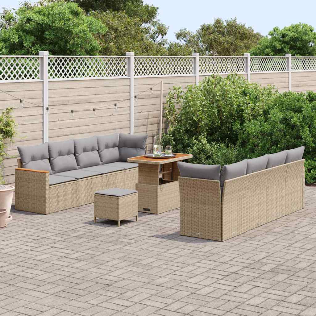 Havesofa Sæt med pude 12 pcs Beige polyrattan