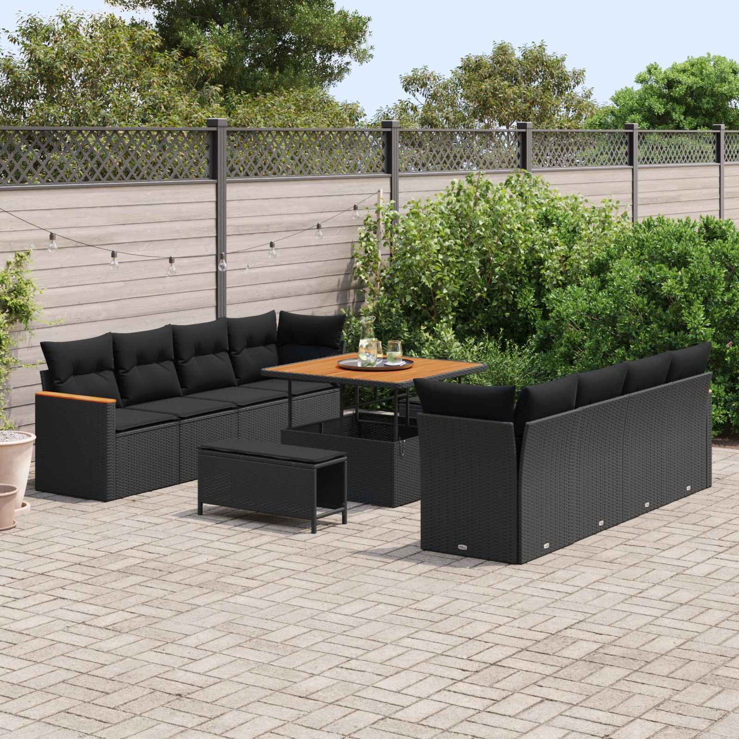 Havesofa Sæt med pude 12 pcs Sort polyrattan